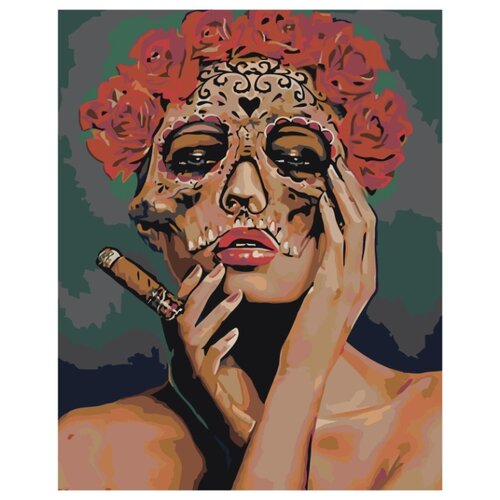 Девушка в маске с розами Раскраска картина по номерам на холсте
