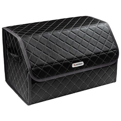 фото Сумка-органайзер в багажник автомобиля из экокожи черная с серой нитью vicecar (темно-серый кант) с логотипом mitsubishi