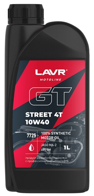 LAVR LN7725 Масло моторное 4-тактное LAVR MOTO GT STREET 10W-40 1л синтетическое