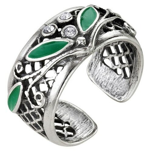 Кольцо ТероПром, эмаль, стекло, безразмерное, зеленый кольцо теропром стекло размер 21 зеленый