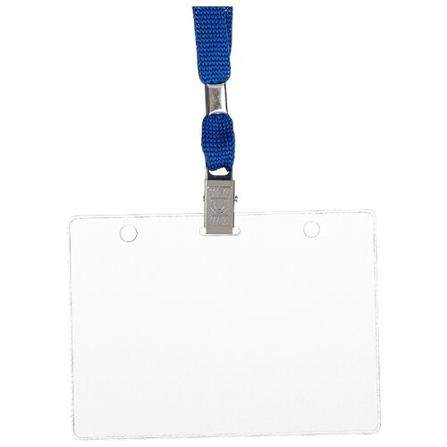 фото Бейдж attache 120*87 мм, металлический зажим, тесьма синяя, 10 штук