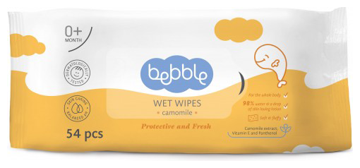 Салфетки влажные детские ромашка (CAMOMILE) Wet Wipes Bebble 54 pcs