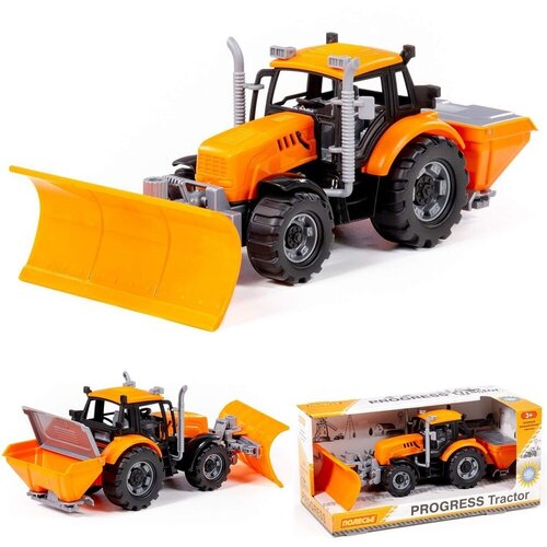 Трактор Полесье Прогресс, снегоуборочный, оранжевый, в коробке инерционный (91772) трактор прогресс с лопатой отвалом инерционный оранжевый в коробке 91765 полесье