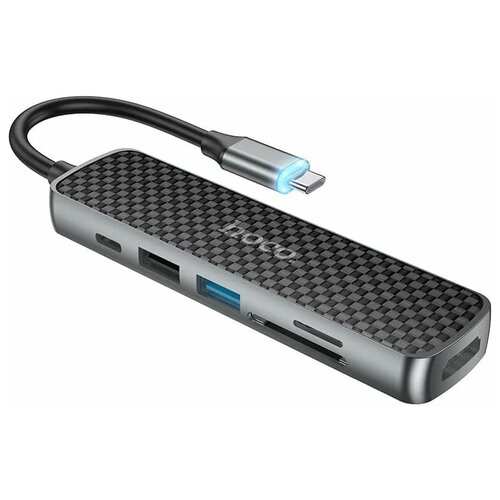 Хаб концентратор Type-C на HDMI + USB3.0 + USB2.0 + SD + TF + PD Hoco HB24 6-in1 / переходник разветвитель для Apple MacBook usb хаб hoco hb24 type c на hdmi usb c usb3 0 usb2 0 sd tf pd