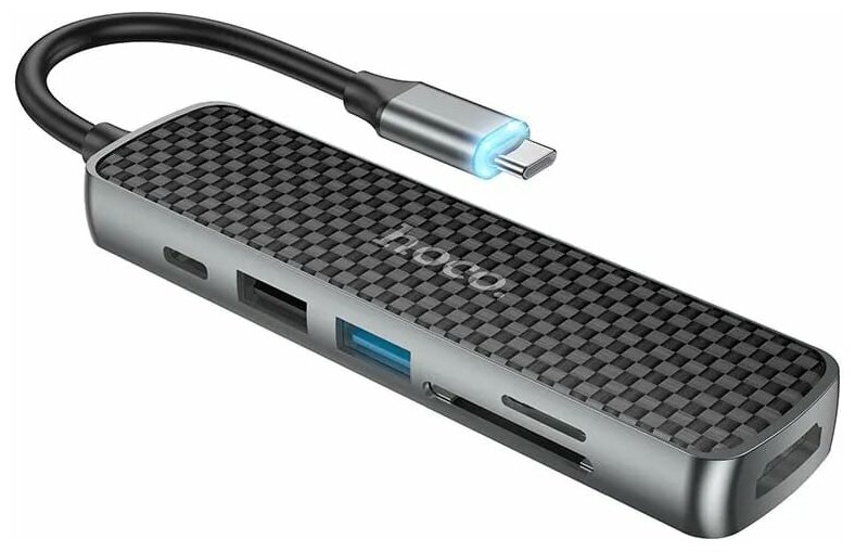 Хаб концентратор Type-C на HDMI + USB3.0 + USB2.0 + SD + TF + PD Hoco HB24 6-in1 / переходник разветвитель для Apple MacBook