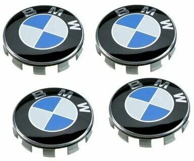 Заглушка диска/ Колпачок ступицы литого диска BMW БМВ 68 -65 мм цвет бело-голубой 4 штуки