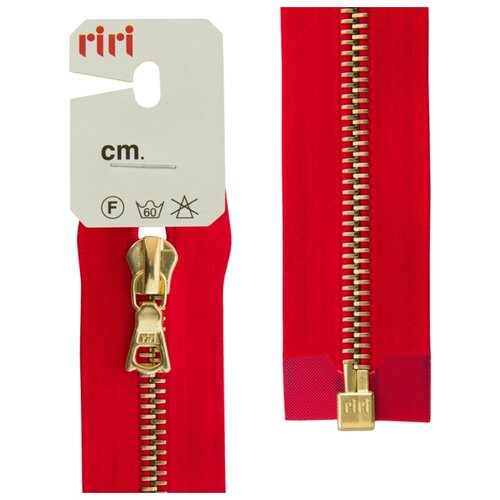фото Молния металл, gold, разъёмная 1 замок, на атласной тесьме, 6 мм, 60 см, цвет 9426, ярко-красный riri