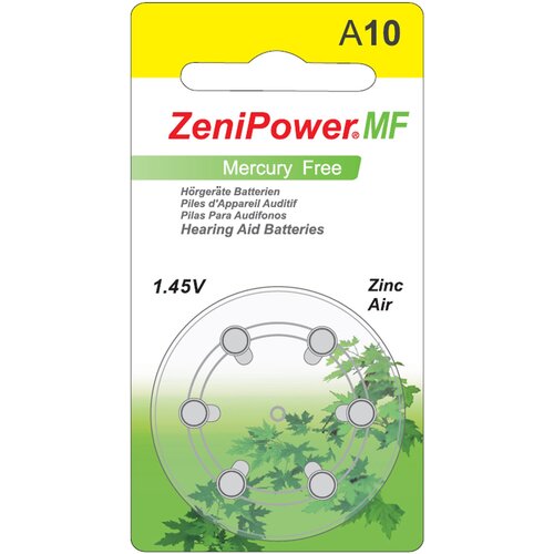 Элемент питания ZeniPower, ZA10/6BL Hearing Aid Batteries, 6 штук в упаковке
