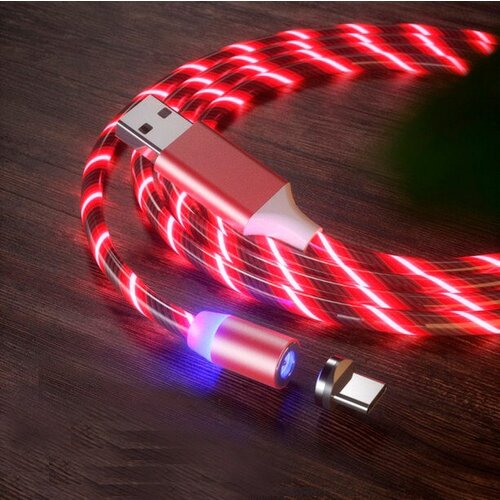 Кабель USB Type-C X-Cable Магнитный Светящийся 1м красный