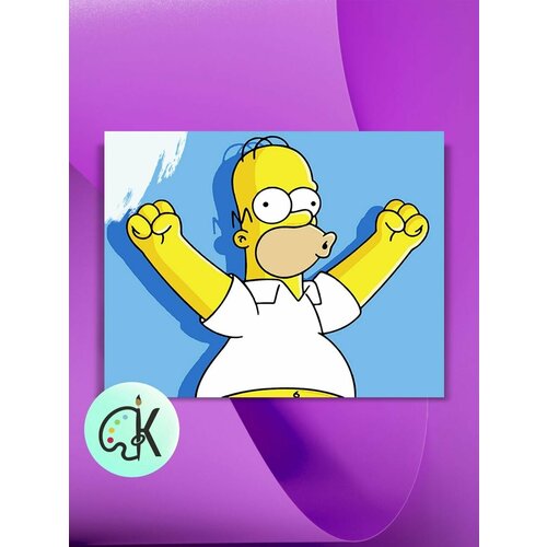 Картина по номерам на холсте Симпсоны - Гомер на синем фоне, 40 х 50 см