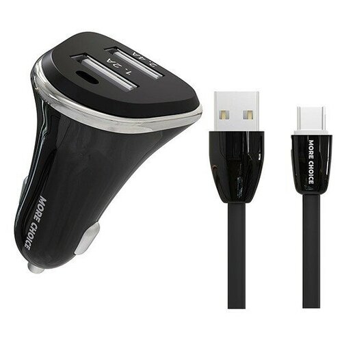 Автомобильное зарядное устройство 2USB 2.4A с кабелем micro USB More choice AC22m Black