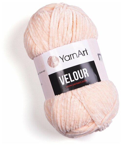 Пряжа для вязания YarnArt Velour (ЯрнАрт Велюр) - 3 мотка 869 светло-персиковый, фантазийная, плюшевая для игрушек 100% микрополиэстер 170м/100г