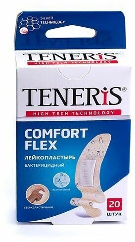 Teneris Comfort Flex, лейкопластырь бактерицидный (76 х19 мм) суперэластичный на полимерной основе, 20 шт.
