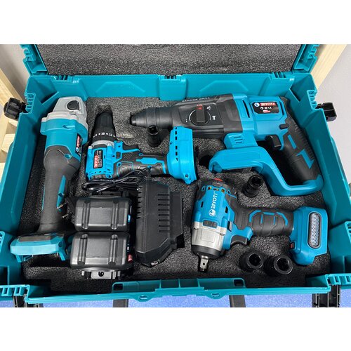 Набор электроинструментов аккумуляторных 4 в 1 (перфоратор, болгарка, гайковерт, шуруповерт) 2АКБ 20V 4Ah / Набор аккумуляторного инструмента