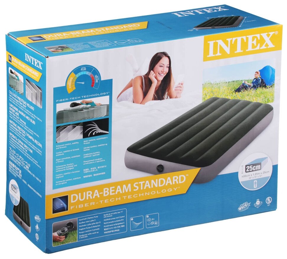 Кровать надувная INTEX 64777 DURA-BEAM STANDARD PRESTIGE DOWNY, насос на аккумуляторах, 99x191x25 см - фотография № 13