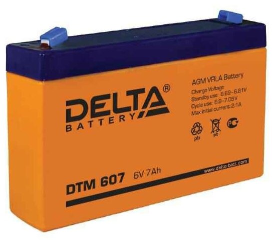 Аккумулятор для ИБП и прочего электрооборудования Delta DTM 607 6V 7 А/ч (151x34x100) AGM