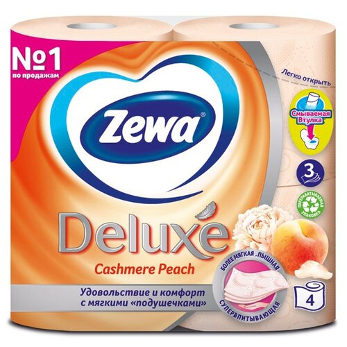 Zewa Deluxe Туалетная бумага Персик 3 слоя, 4 рулона G-KD-21207006 туалетная бумага zewa natural soft 4 слоя 4 шт