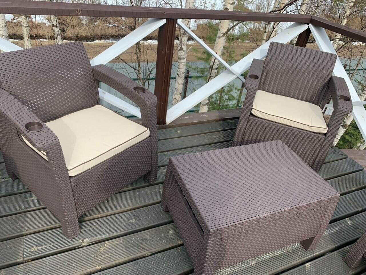 Два Комфортных кресла с подушками Lounge balcony 2 chairs под ротанг для дачи, садовый комплект мебели для дачи, уличная, пластик, Кресло 2шт - фотография № 3