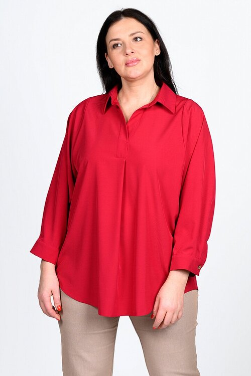 Блуза  SVESTA, повседневный стиль, прямой силуэт, длинный рукав, манжеты, без карманов, размер 52, красный