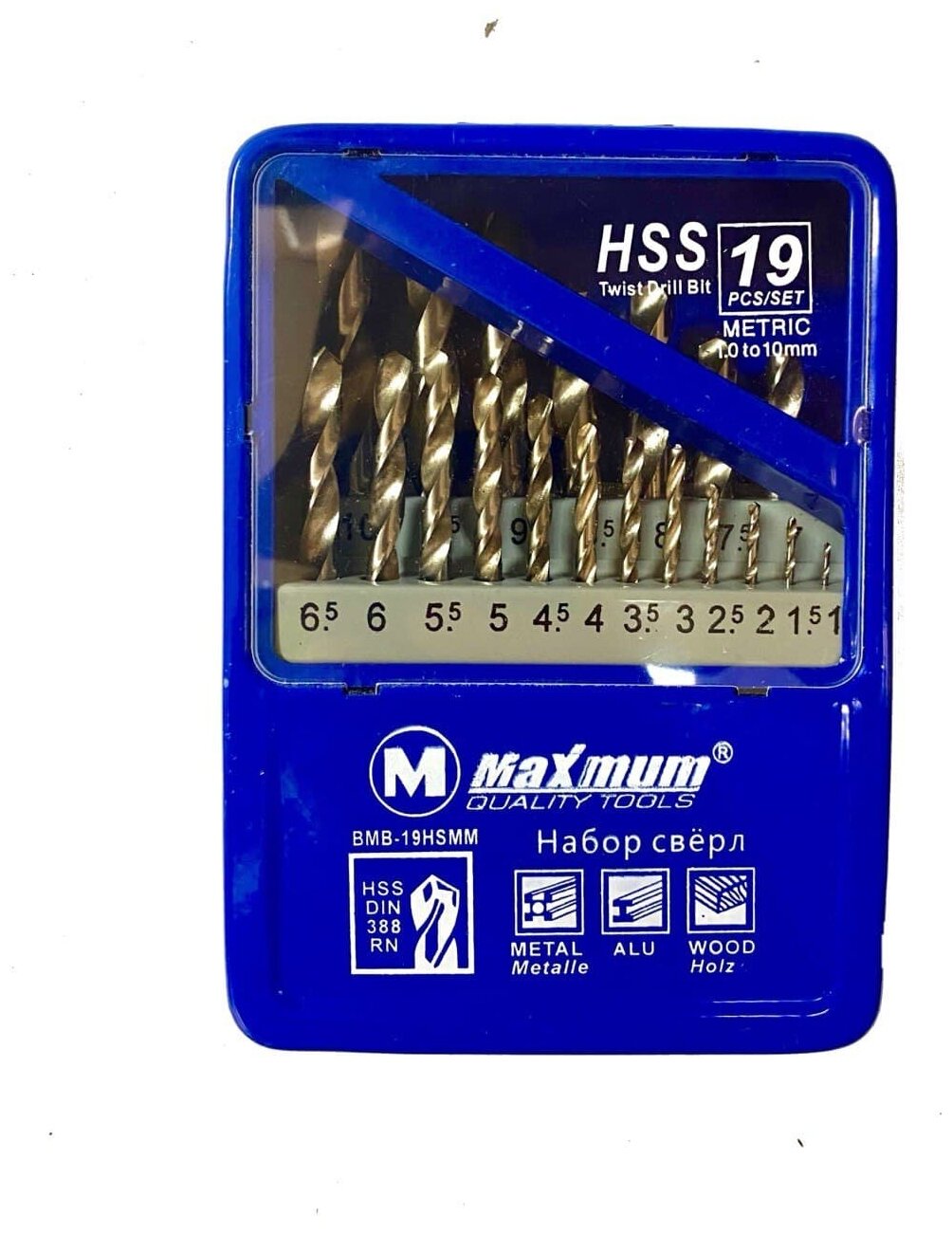 фото Набор сверл по металлу, 19пр, металлический бокс, HSS