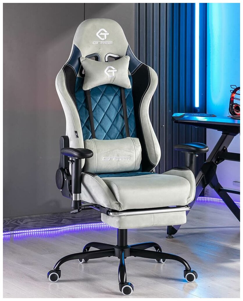 Игровое кресло геймерское, синий-бирюзовый - фотография № 4