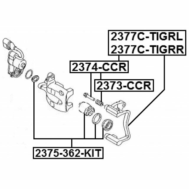 Скоба заднего тормозного суппорта FEBEST 2377C-TIGRR для автомобилей Audi, SEAT, Volkswagen.