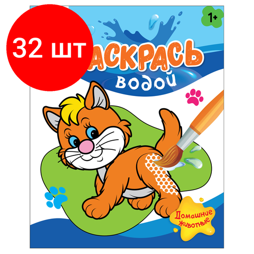 Комплект 32 шт, Раскраска водная 200*250 ТРИ совы Раскрась водой. Домашние животные, 8стр.