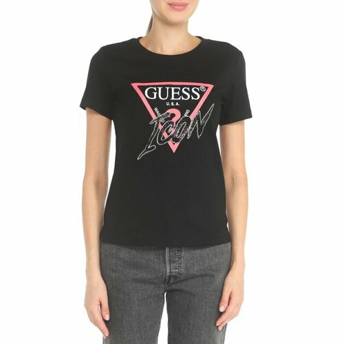 Футболка GUESS, размер XS, черный футболка asics 2011b055 302 icon ss top зеленый m