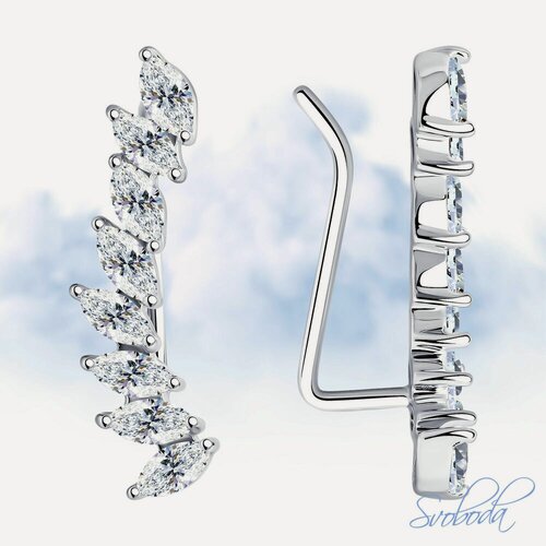 Изображение товара Серьги клаймберы, серебро, 925 проба, родирование, фианит