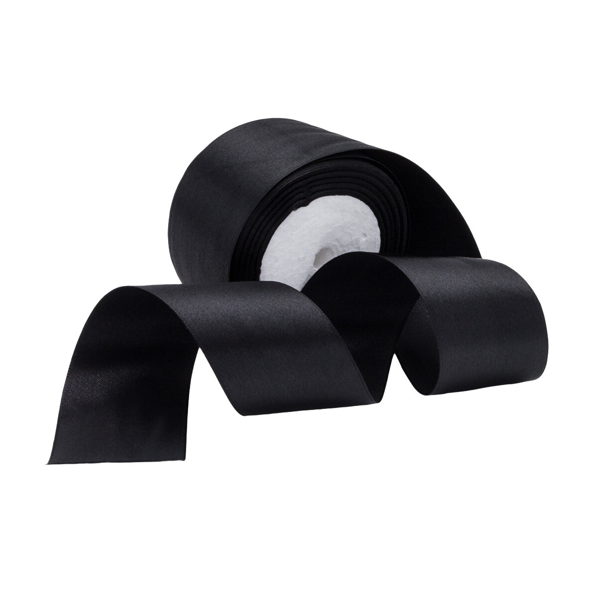 Лента атласная широкая 5 см*2286 м для упаковки подарков рукоделия и шитья Айрис (черная)