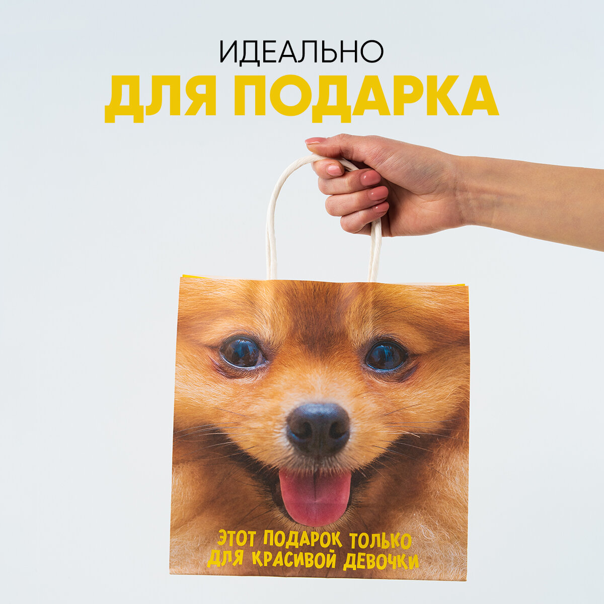 Пакет подарочный «Подарочек», 22 х 22 х 11 см, желтый, крафтовый, для упаковки подарка — фото 1