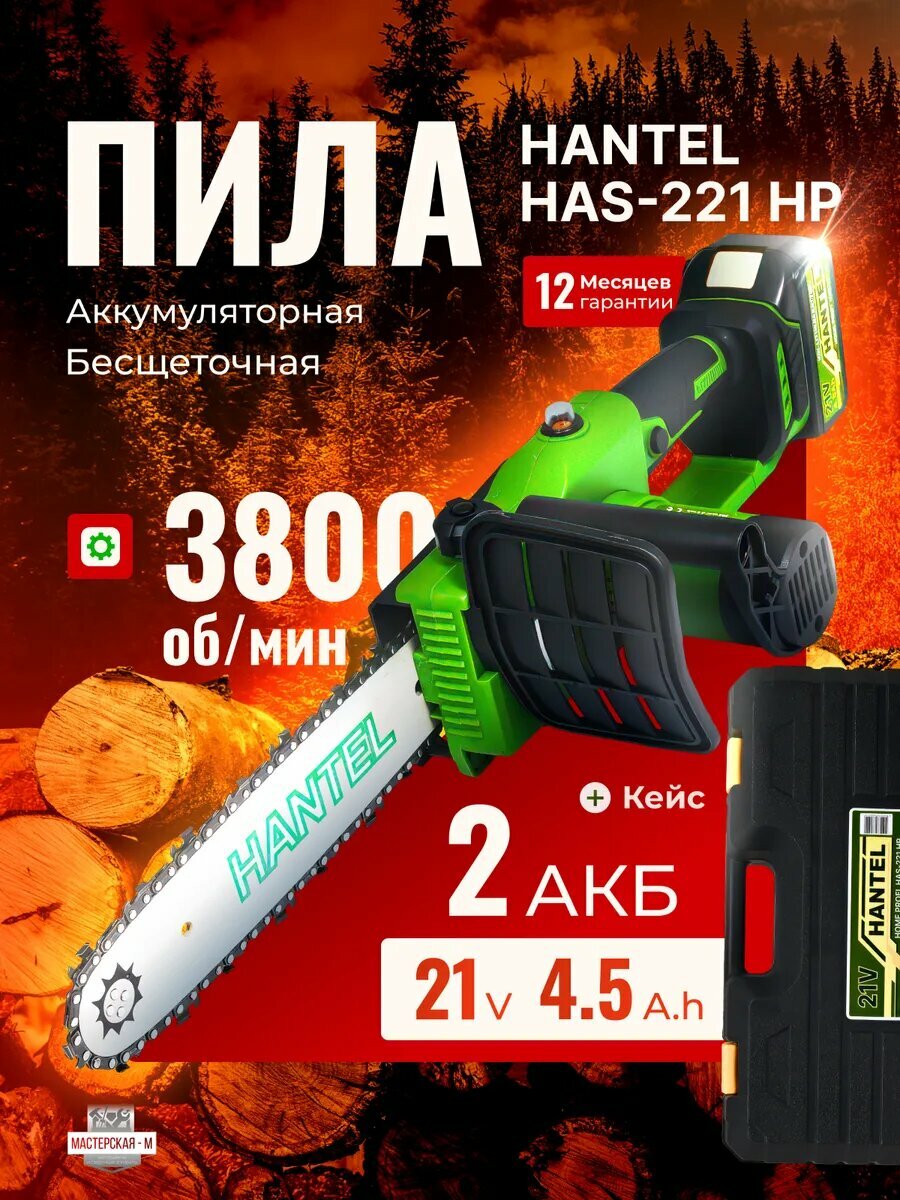 Пила аккумуляторная HANTEL HAs-221 HP, 2АКБ, 3800 об/мин, кейс