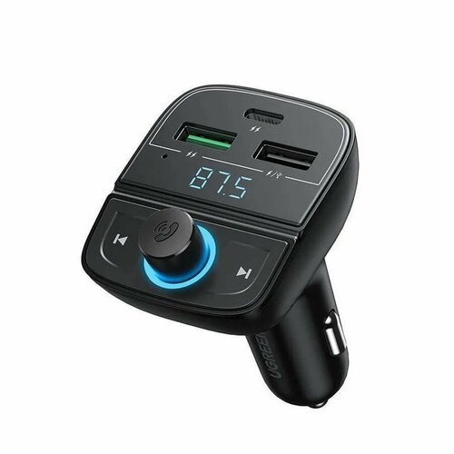 фото Автомобильное зарядное устройство с беспроводной гарнитурой ugreen cd229 (80910) fm/bluetooth transmitter/car charger + tf slot. цвет: черный
