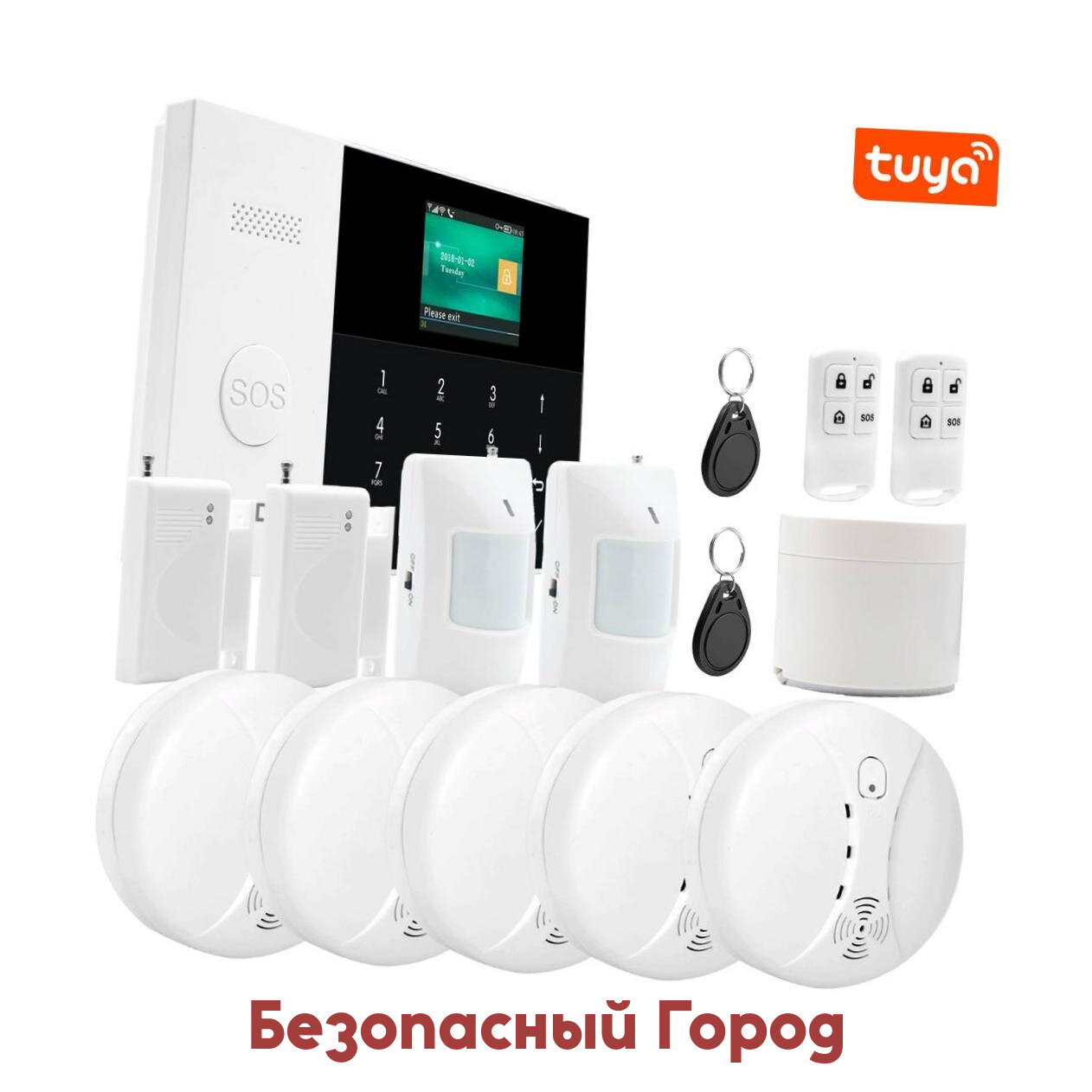 Комплект: автоматическая пожарная TUYA GSM / WiFi сигнализация Strazh-GSM Шериф 14 (Smart) (B92951OK) 14 радиоканальными датчиками в наборе для мага