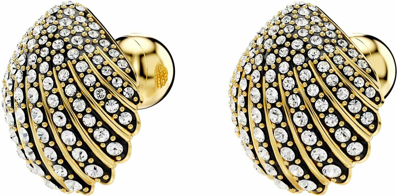 Серьги двусторонние SWAROVSKI, кристаллы Swarovski, размер 16 мм, белый, черный, золотой — фото 1