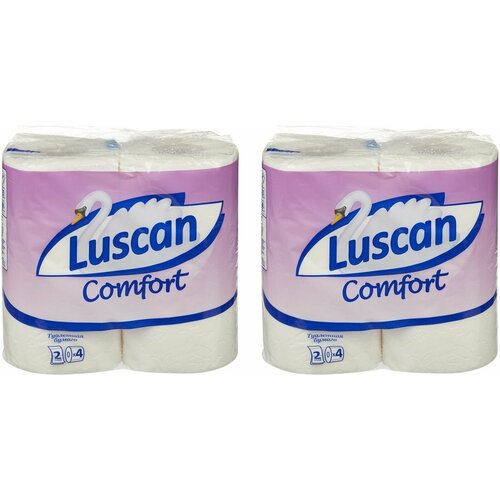 Luscan Бумага туалетная Comfort 2х слойная белая 21,88м 4 рулона 2 уп