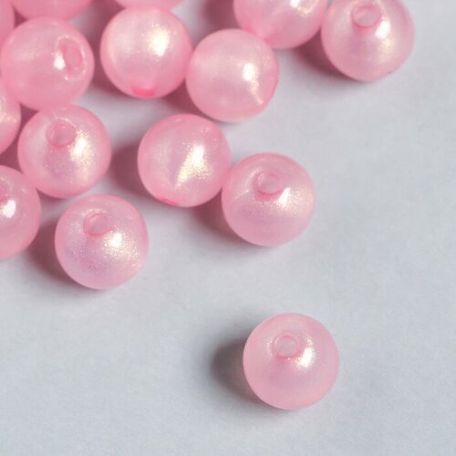 Бусины пластик Шарики розовые с блёстками светятся в темноте набор 20 гр d=1,2 см серьги шарики с двух сторон розовые