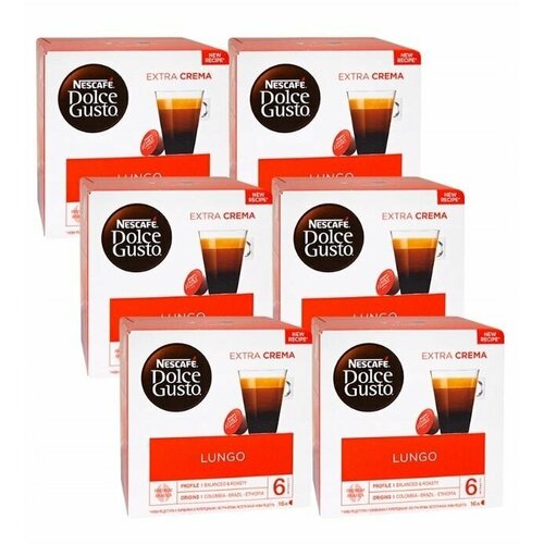 Кофейные капсулы NESCAFE DOLCE GUSTO LUNGO 6 x 16 / Нескафе Дольче Густо Лунго 96 шт