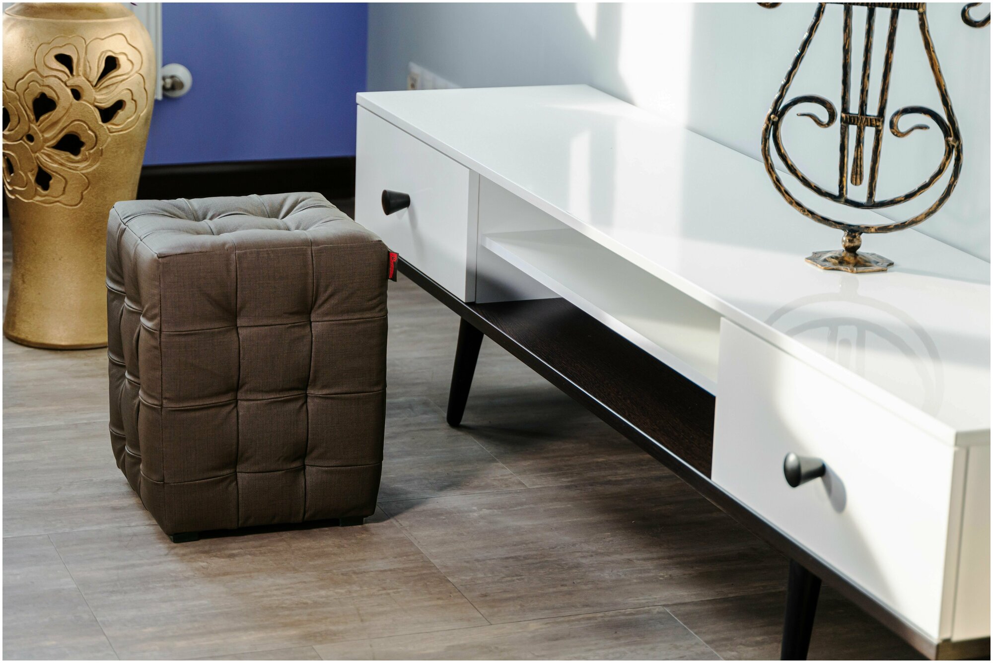 Пуфик БонМебель Модерн-2 мини, лен коричневый, экокожа, 30х30х40 см, пуфик в прихожую, пуф, мебель, прихожая мебель