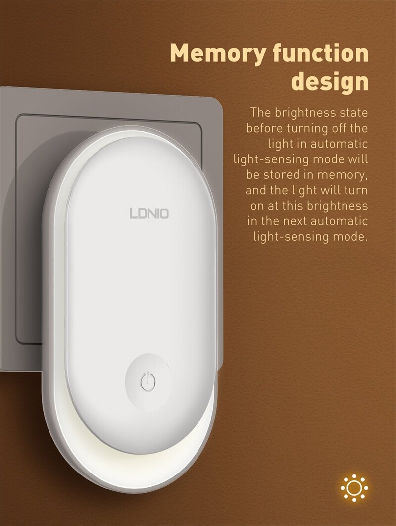 Ночник светильник в розетку LDNIO Y1 светодиодный с датчиком, 0.5 Вт, 3500 K, белый - фотография № 9