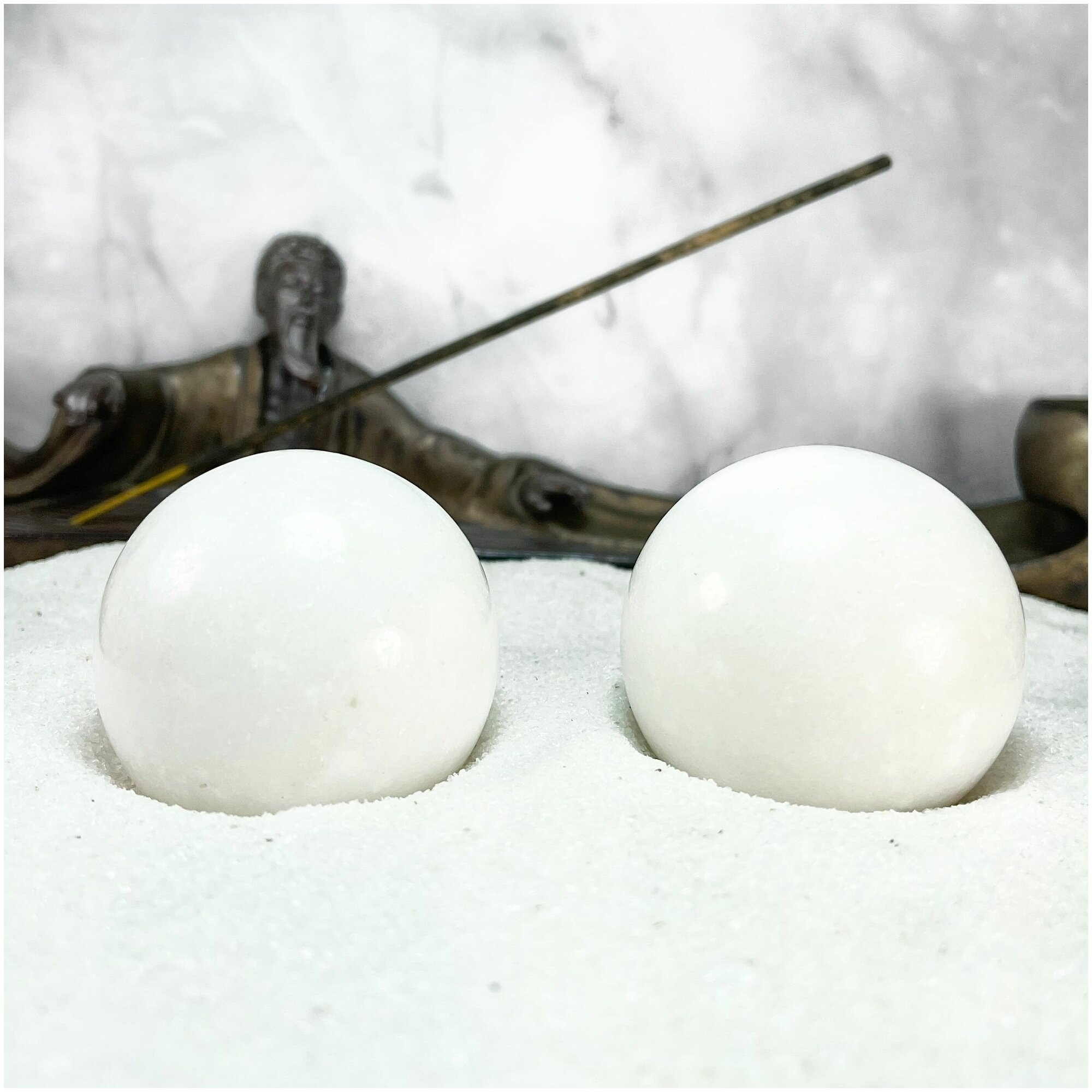 Массажные шары здоровья Баодинг, из натурального камня, мраморная крошка, 2 шт, диаметр 48 мм, белые, в подарочной коробке