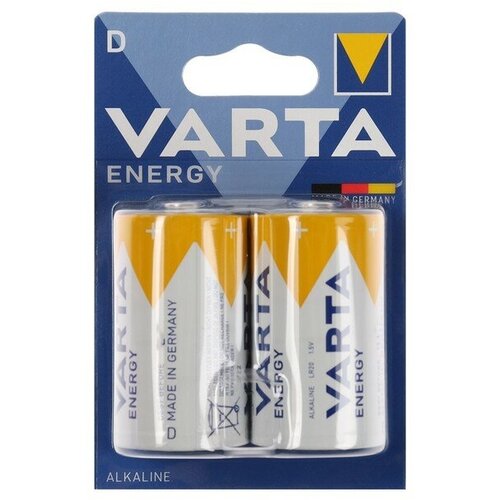 Батарейка алкалиновая Varta Energy, D, LR20-2BL, 1.5В, блистер, 2 шт. батарейка varta energy d lr20 2x2 шт