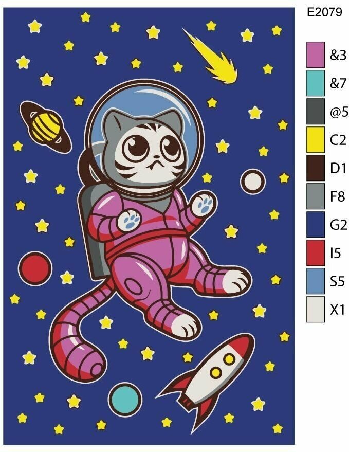 Детская картина по номерам E2079 "Арт Котики. Кот в скафандре парящий в космосе" 20x30