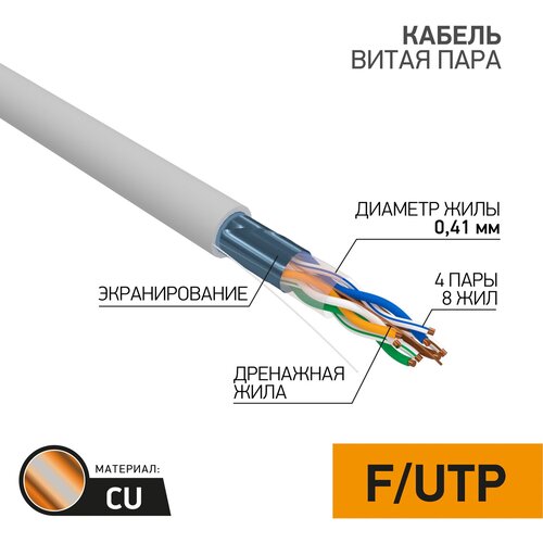 Кабель PROconnect 01-0148, 305 м, 1 шт., серый кабель ftp 4pr 26awg cca cat5 бухта 305 м proconnect light 1шт