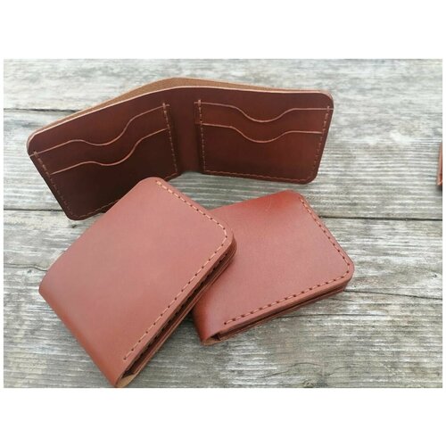 фото Портмоне бифолд из натуральной кожи, кожаный кошелек, небольшой бумажник для карт, купюр, 100% ручная работа, коричневый, 11х8,5х1,2 см нет бренда