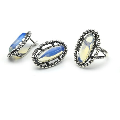 Комплект бижутерии: серьги, кольцо, лунный камень, размер кольца 19, мультиколор комплект бижутерии кольцо серьги лунный камень размер кольца 19 мультиколор