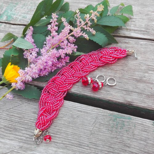 Плетеный женский браслет из бисера, красно-бордовый