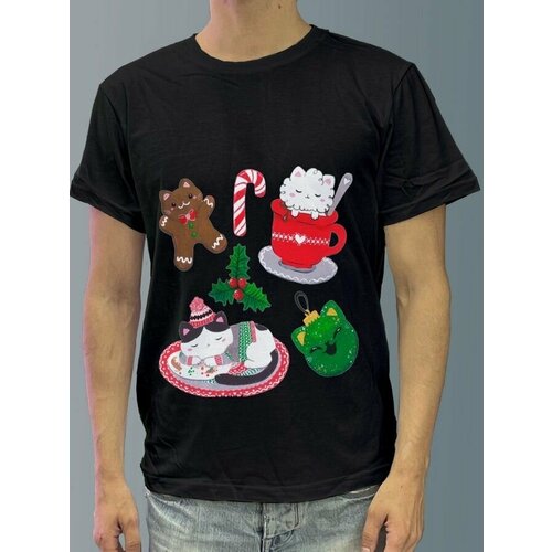 фото Футболка мужская черная из хлопка с dtf рисунком новый год - 2070 будь на стиле