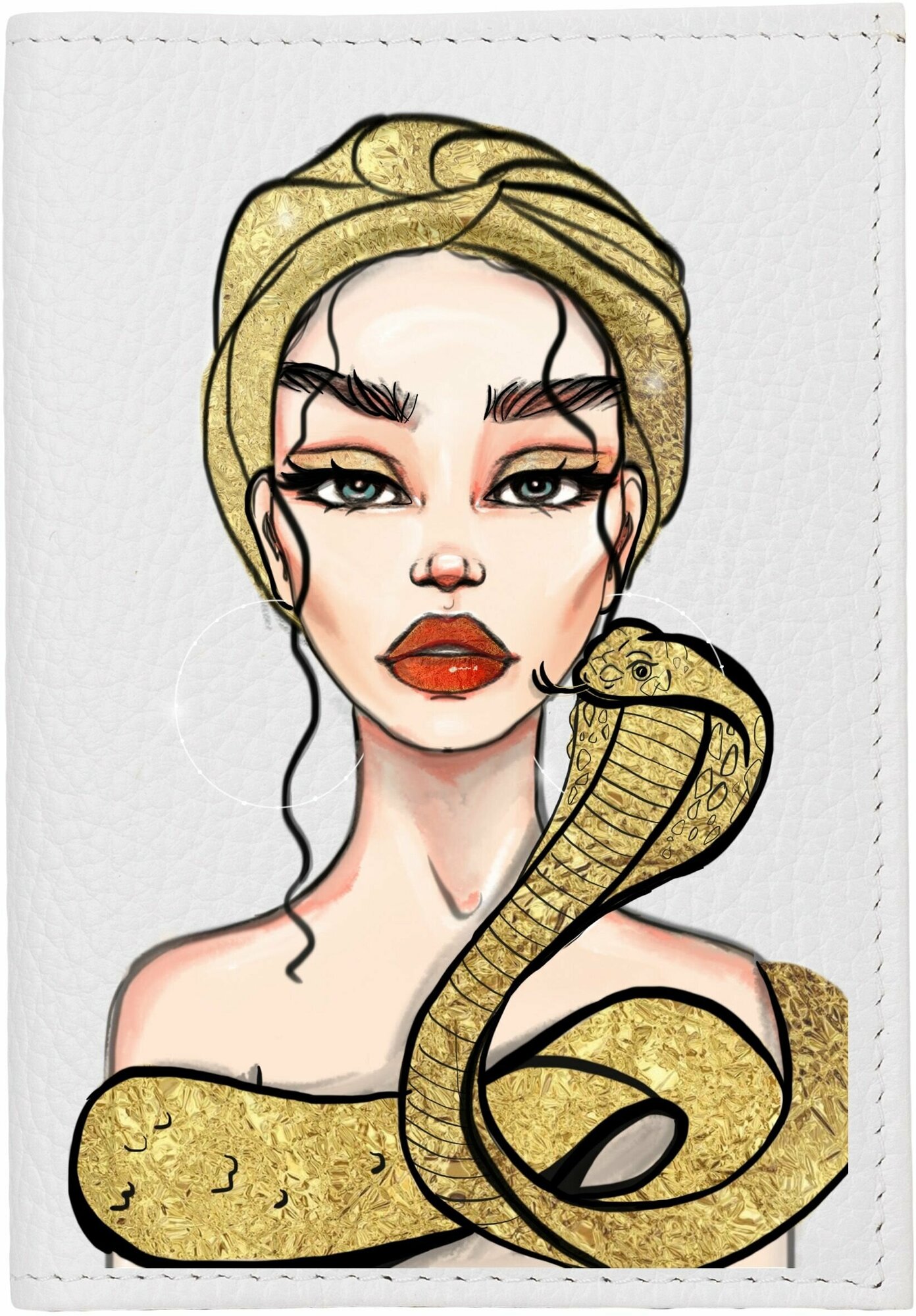 Обложка на паспорт натуральная кожа красивая девушка с змеей 