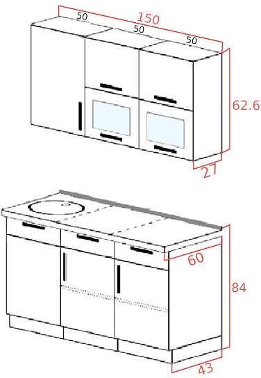 Кухонный гарнитур Эра Зебрано 1.5 м ясень шимо светлый / зебрано 150хх см - фотография № 2